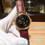 Copy Omega De Ville Automatic Watch Black Moonphase Dial Gold Bezel